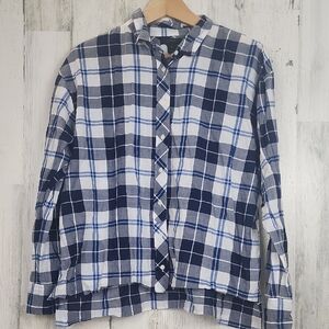 J. Crew Blue and White Plaid Casual Button Down Shirt Size Large